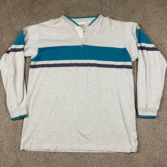 Vintage LL Bean Rugby Shirt Mens XLT Tall Stripes Grunge Pullover Preppy Henley - Picture 1 of 8